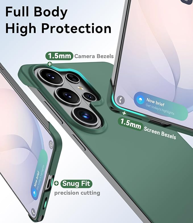 GRECAZO Slim Borderless for Samsung Galaxy S26 Phone Case 6.3"(2026) Ultra-Thin Lightweight Frameless Matte Hard PC Cover Case with Pull Ring Minimalist Non Slip Rope-Dark Green