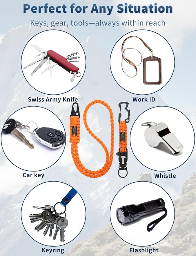 DDOUT Heavy Duty Paracord Lanyard 550 Paracord Braided Keychain for ID Badges, Camera, Whistle, Traveling, Outdoor Activities