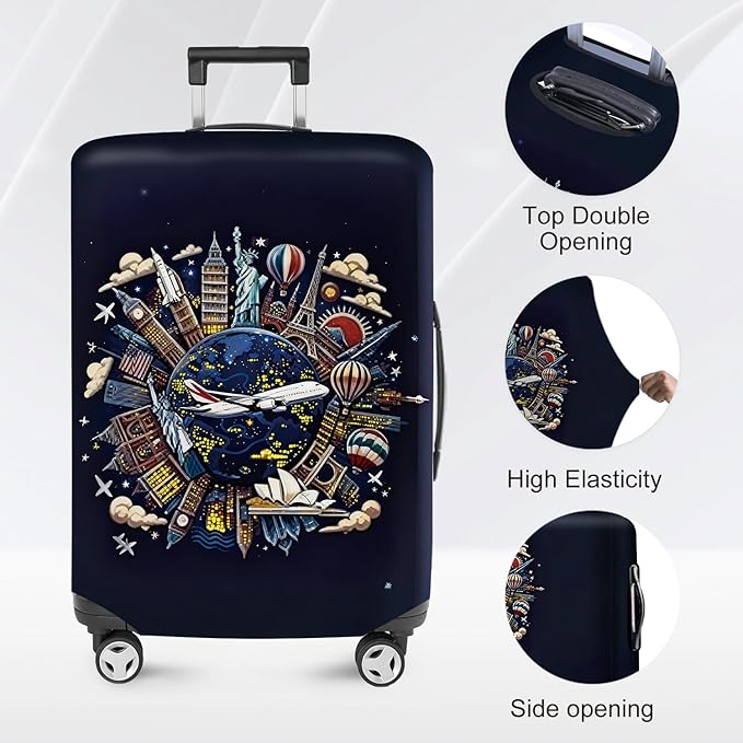 ANNA QUEEN Travel Globe Airplane Luggage Cover -Stretchable Airplane Suitcase Protector Sleeve,Universal Washable Fit for 20-37 Inch Checked Baggage,Water Resistant Durable Luggage Protector