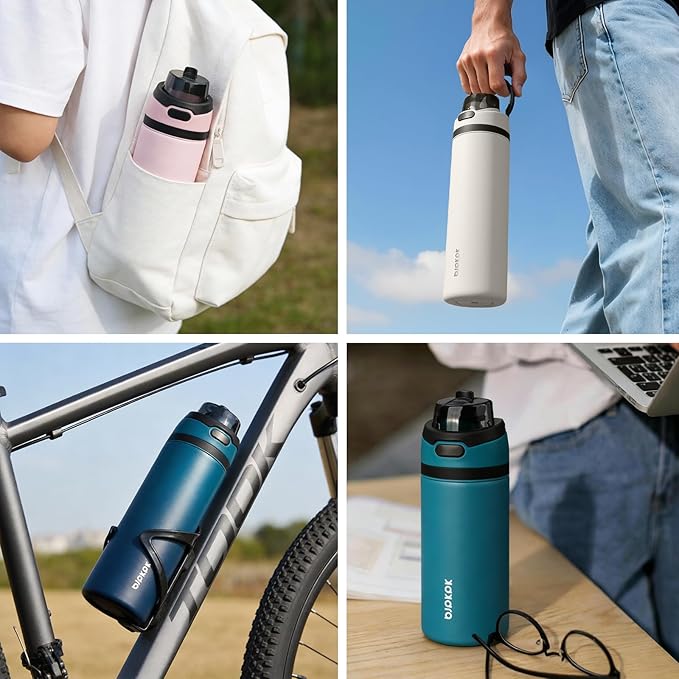 BJPKPK 25oz Insulated Water Bottle with 2-1 Straw Spout Lid, Stainless Steel Metal Water Bottles with Carry Handle, BPA Free, Leak-Proof, Fits in Car Cup Holder, Thermo for Sports,Macaron Green
