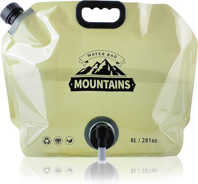 Water Jug Camping 2.1 Gallon Collapsible with Spigot, BPA Free Portable Water Pouch Foldable Water Bags for Outdoor Hiking, Travel and Emergency & Water Storage Containers (Beige-1Pcs)