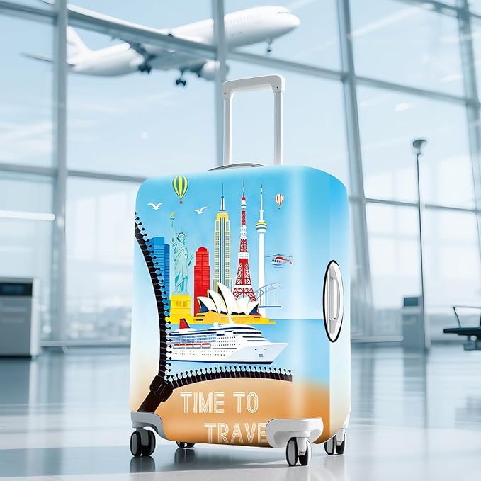ANNA QUEEN Worldwide Travel Airplane Luggage Cover, Stretchable Suitcase Protector Sleeve, Universal Washable Fit for 24-26 Inch Checked Baggage, Water Resistant Durable Luggage Protector