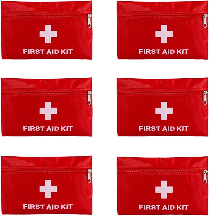 QCWN 6 Pack Empty First Aid Bag Mini Medical Kit Pouch Small Travel Emergency Survival Storage Bags for Car Home Hiking Camping Waterproof Red