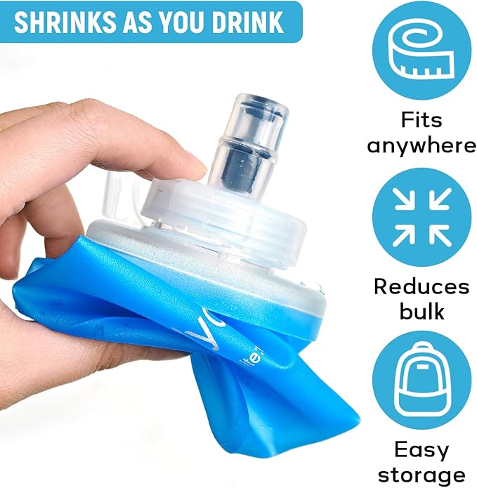 Soft Flask 500ML, TPU Collapsible Soft Water Bottle for Hydration Pack, Running Vest, Folding Water Bottle for Hiking, Cycling Hydration Flask - Blue