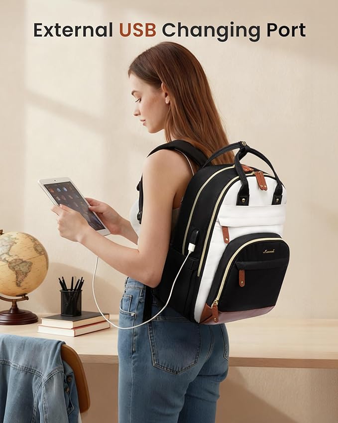 LOVEVOOK Backpack for Women,Laptop Backpack Women,Fits 17 Inch Laptop Bag,School Backpacks,Fashion Travel Work Anti-theft Bag,Waterproof Business Computer College Backpack Purse,Beige-Grey