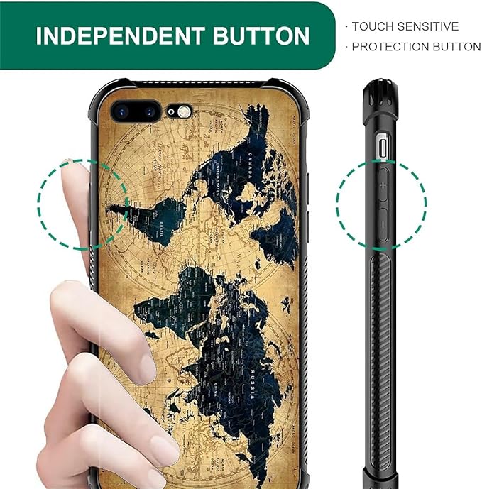 for iPhone 7/8 Case, Brown World Map Pattern Made of Soft Silicone Hard Acrylic Shock Protection for iPhone 7/8