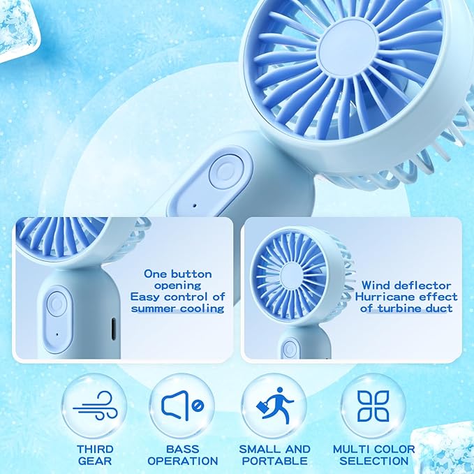 Rossesay 96 Pcs Mini Portable Fan Bulk Cute Handheld Lightweight Small Little Personal Hand Eyelash Fan 3 Speeds USB Rechargeable for Women Men Indoor Outdoor Makeup Travel (Blue)
