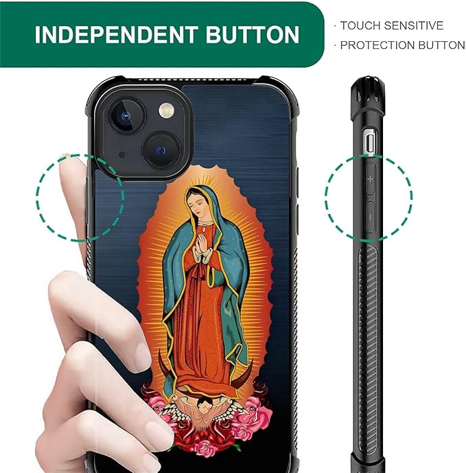 for iPhone 15 Case, Red Virgen Guadalupe Pattern Graphic Design Girl Boy Soft Silicone Hard Acrylic Shock Protection for iPhone 15