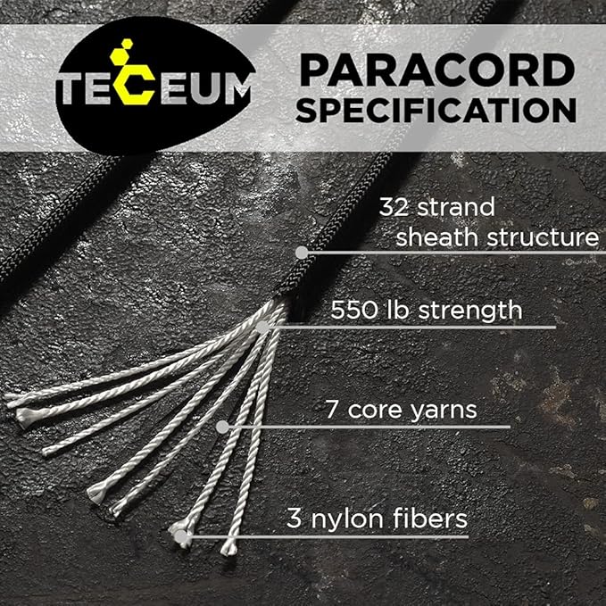 TECEUM Reflective Paracord Rope 1000 – 1000ft/200ft/100ft/50ft – 40+ Colors – Glow in The Dark – para Cord – Utility Rope for Survival, Hunting & Camping Gear – Nylon String, Camping Rope, Tent Cord