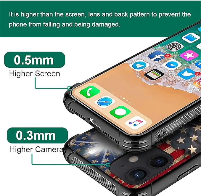 for iPhone 12 Mini Case, Red American Flag Horse Cross Pattern Made of Soft Silicone Hard Acrylic Shock Protection for iPhone 12 Mini