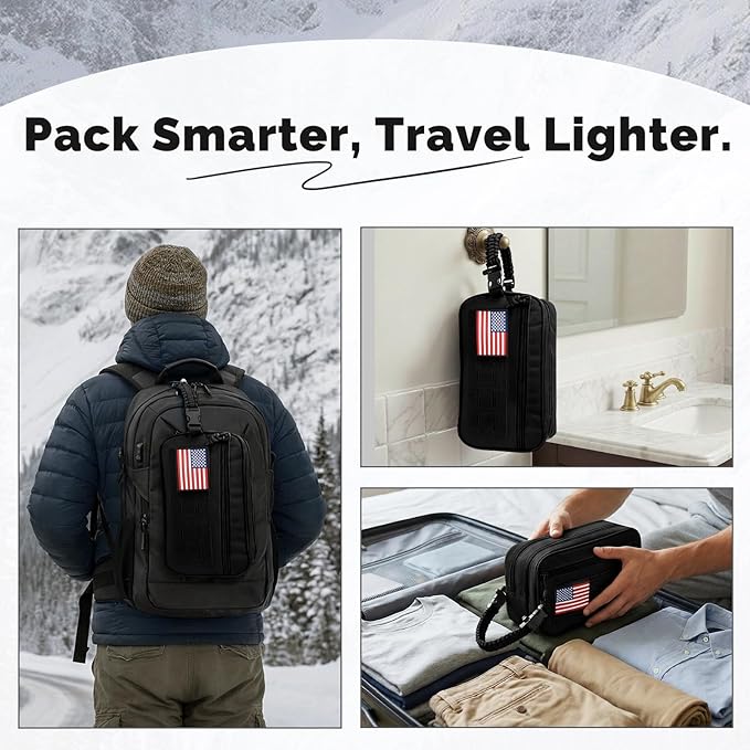 Toiletry Bag for Men Tactical Travel Dopp Kit with Wet Dry Compartment 3 Zipper Pockets 900D Water Resistant MOLLE System Organizer for Gym Hiking Travel Shaving EDC Accessories Gifts Him