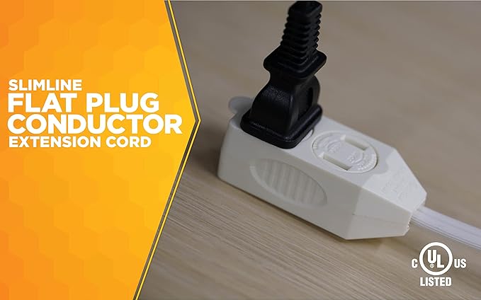 Woods Slimline Extension Cord - 16/3 Indoor Flat Plug with Right Angled Design - 3 Polarized Outlets - PVC Jacket - Space Saving - Neutral White - 16 Gauge - 3 Feet,(Pack of 12)