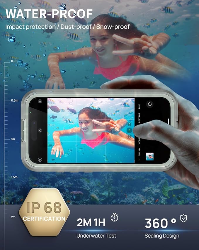 Lanhiem Magnetic for iPhone 16 Pro Case, IP68 Waterproof Dustproof Case, [Compatible with Magsafe] [Built-in Screen Protector] Full Body Heavy Duty Rugged Phone Cover 6.3 inch, Natural