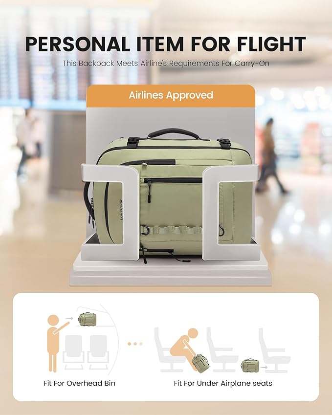 LOVEVOOK 40L Travel Backpack for Men Women, Waterproof Carry On Backpack for Work & Travel, Flight Approved Personal Item with 3 Packing Cubes, TSA Bag Fits 17.3" Laptop,Khaki