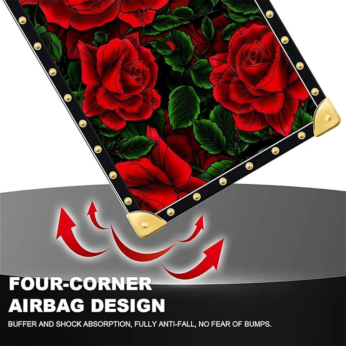 Compatible with iPhone Xs Max Case, Vector Red Rose Green Leaf Luxury Golden Decoration for Girl Women Soft TPU Shockproof Protective Hard PC Back for iPhone Xs Max