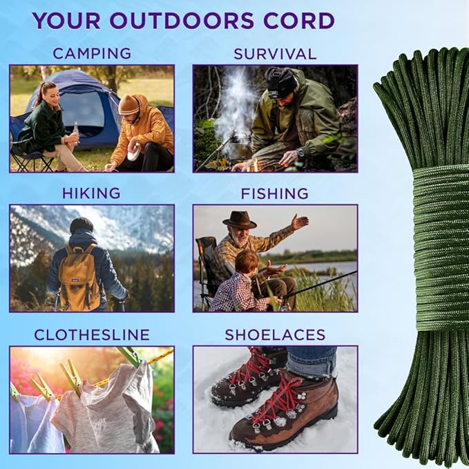 TECEUM Reflective Paracord Rope 1000 – 1000ft/200ft/100ft/50ft – 40+ Colors – Glow in The Dark – para Cord – Utility Rope for Survival, Hunting & Camping Gear – Nylon String, Camping Rope, Tent Cord
