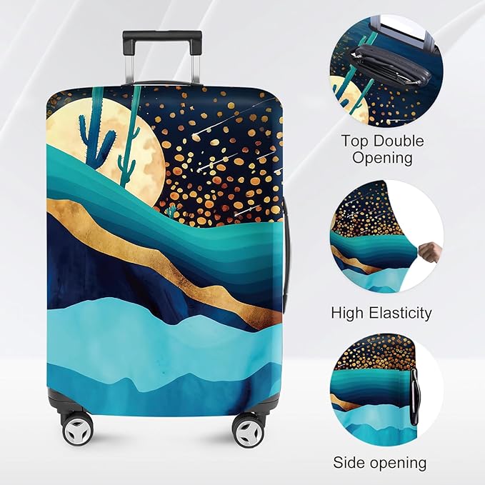 ANNA QUEEN Boho Night Desert Travel Luggage Cover -Stretchable Airplane Suitcase Protector Sleeve,Universal Washable Fit for 20-22 Inch Checked Baggage,Water Resistant Durable Luggage Protector