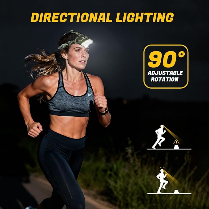 MIOISY Headlamp Rechargeable, 8 LED Super Bright Head Lamp with White Red Light, IPX4 Waterproof Head Lights for Forehead, 8 Modes Headlight Flashlight for Outdoor Hiking Running Camping