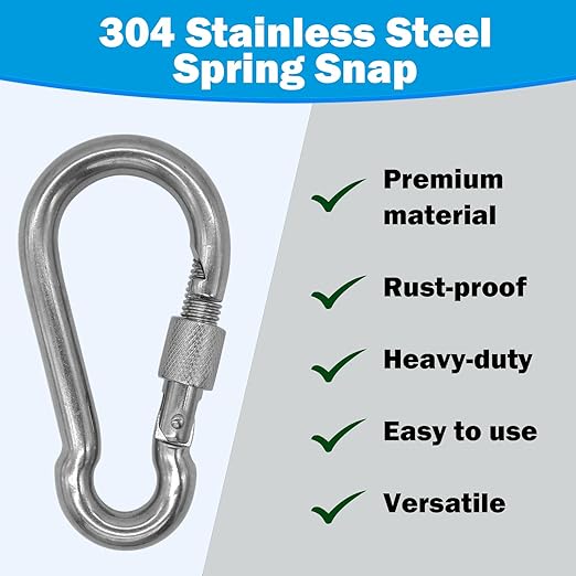 304 Stainless Steel Carabiners -3.54 inch Heavy Duty, Durable & Rust-Free Clips for Gym, Swing, Dog Leashes, Hammocks, Keychains, and More(304,M9 with Screw,Pack of 2)