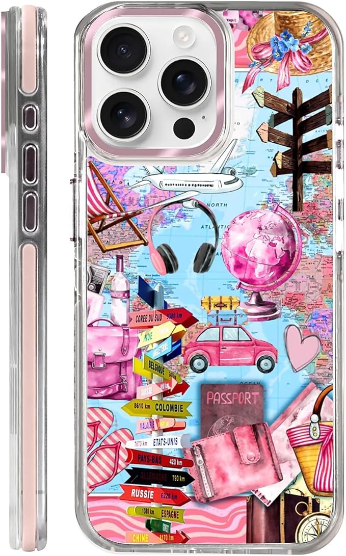 Case for iPhone 13 Pro,[Compatible with MagSafe],Cover Holiday Trip World Map Phone Case Design，for Women Girls Magnetic Clear Cover - Slim, Sleek, & Shockproof Protection