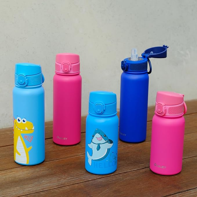 OLDLEY 12oz Kids Water Bottle, Stainless Steel Insulated Water Bottle For Kids, With Straws Leak-proof, Kids Water Bottles For School Boys Girls,Blue Green