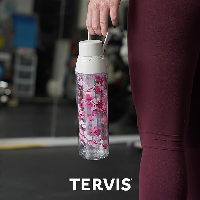 Tervis Venture Lite Clear & Colorful Lidded Made in USA Double Walled Insulated Tumbler Travel Cup Keeps Drinks Cold & Hot, 24oz Water Bottle, White Lid