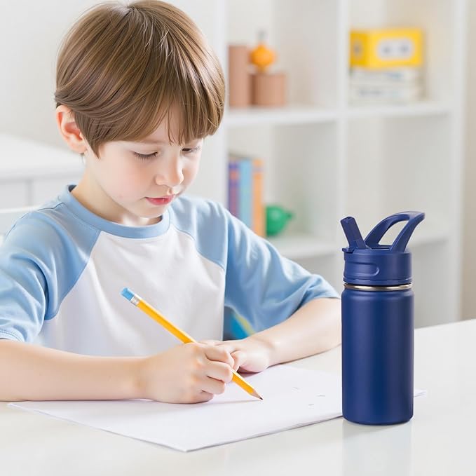 Fijinhom 12oz Water Bottle for School, Bottles with Straws, Stainless Steel Vacuum Insulated Water Bottle, Leak-Proof, BPA-Free, Graffiti