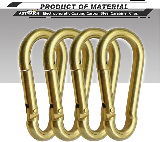AUTMATCH Carabiner Clips, 3" Spring Snap Hook Caribeener Clips Buckle Heavy Duty Locking Carabiners Chain Quick Links, 4 Pack