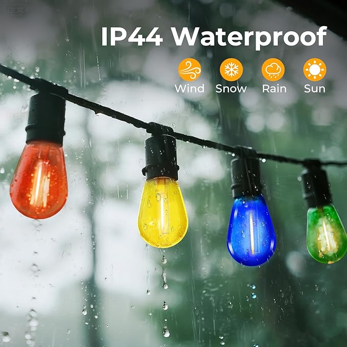 GvvooHome 24 Pack S14 Colored LED String Light Bulbs, 1W Plastic Shatterproof Replacement Bulbs for Outdoor Patio Backyard Lights, E26 Medium Base, Warm White 2200K, Dimmable, Red/Green/Blue/Orange