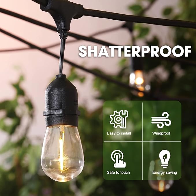 GvvooHome LED S14 Replacement Light Bulbs for Outdoor String Lights, 1W Shatterproof Edison Light Bulbs for Outside Patio Garden, E26 Standard Base, Dimmable, 2200K Warm White, 15 Pack