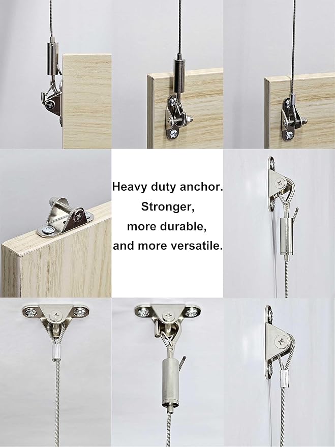2 Sets Adjustable Hanging Wire Kit, Stainless Steel Multipurpose Suspension Wire Cable with Hook, Heavy Duty Anchor for Furniture, Light, Lamp, Picture, Mirror Secure to Wall or Ceiling, 40in
