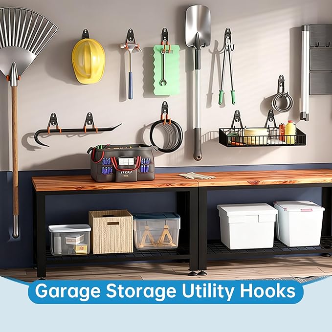 GeeWatom 2 Pack Garage Storage Utility Hooks，Garage Garden Tool Organizer，Steel Wall Mount Hooks, Garden Small U Hooks (Black)