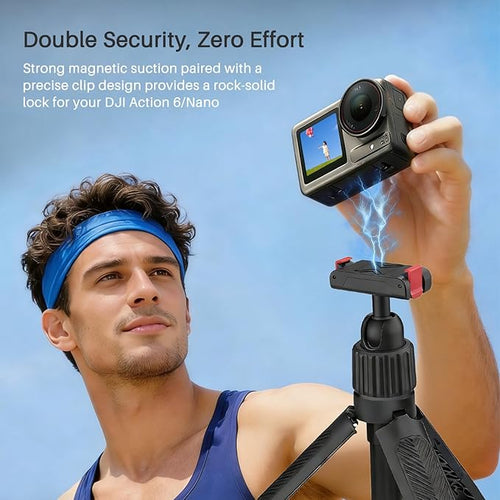 15.7" Extendable Magnetic Selfie Stick Tripod for DJI Osmo Action 5 Pro 4 3 Accessories, Portable Vlog Grip Stand with Dual-Lock Buckle, 360 Rotate Ball Head for Vertical Shooting, Black