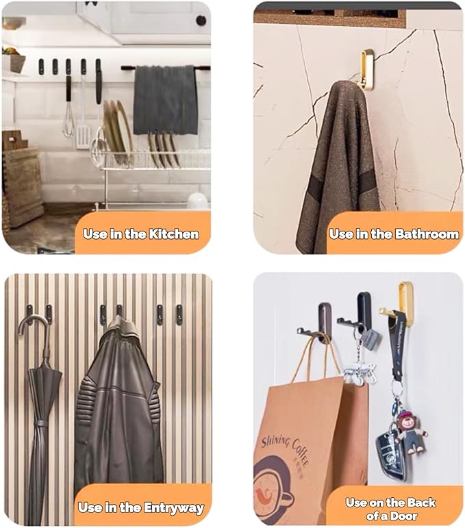 4 Pack Gold Folding Wall Hooks - Heavy Duty 40lbs Foldable Coat Hooks for Bathroom, Closet & Entryway | Decorative Zinc Alloy Towel/Robe/Bag Hangers | Space Saving Wall Mounted Hooks