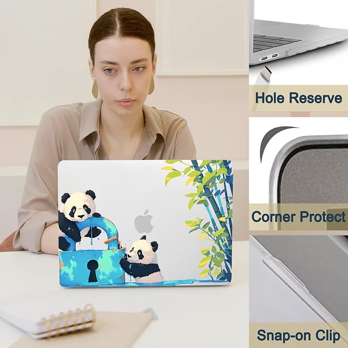 Laptop Cover for MacBook Air 11 inch Case 2015-2010 Release (Model A1465 A1370),Anti-Cracking Plastic Hard Shell Case & Keyboard Cover for Apple Mac Air 11.6",Cute Panda