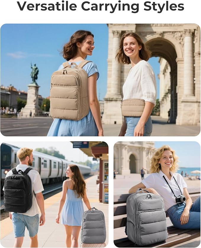 BAGSMART 35L Travel Backpack Women, 17.3 Inch Carry On Backpack Flight Approved, Personal Item Backpack Travel Bag, Water Resistant Casual Daypack, Gray