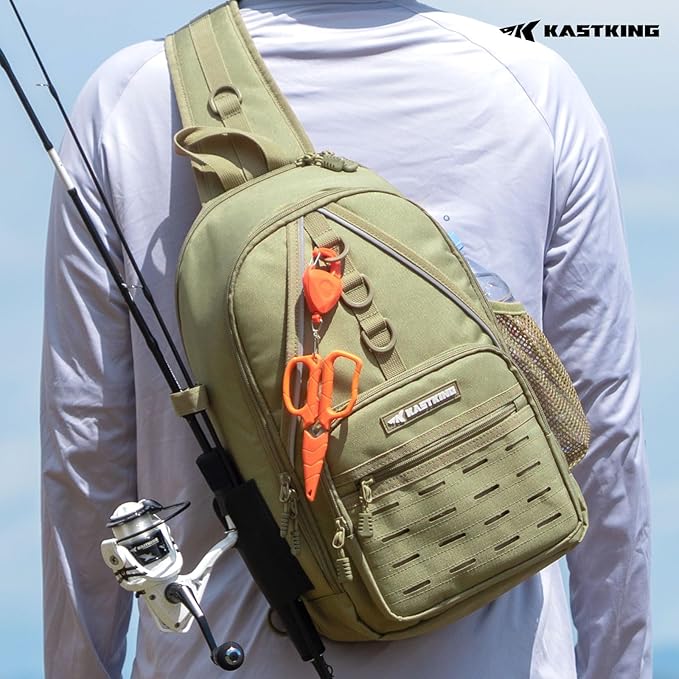KastKing Karryall Sling Tackle Bag–Fishing Sling Pack,Fishing Backpack With Rod Holder,MOLLE System,Soft Bait & Gear Storage