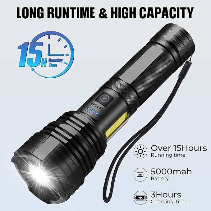BERCOL Flashlight LED Rechargeable Flashlights High Lumens, 99,000 LM Super Bright Powerful Flashlight, High Powered Flash Lights Waterproof Handheld Flashlights for Home Camping Hiking(2 Pack)