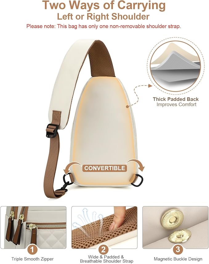 Capolo Sling Bag for Women Men Waterproof Crossbody Bags for Women Trendy Casual Fanny Pack with Convertible Shoulder Strap Chest Bag for Travel Hiking(Beige, Medium)