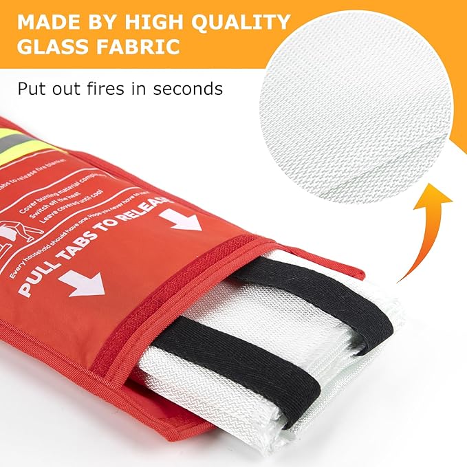 Emergency Fire Blanket, Flame Retardant Fire Blankets Emergency for Home, Kitchen, Car, Office, Grill (Fiberglass-2pack)