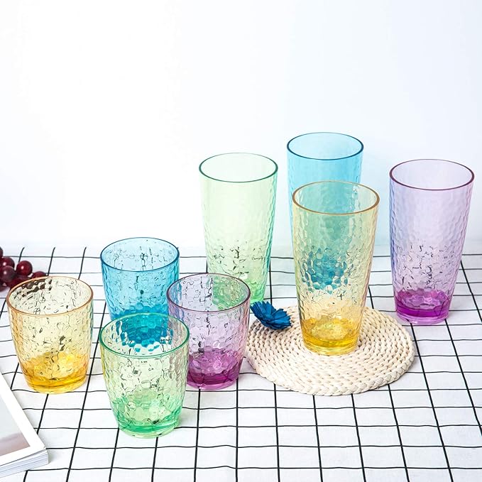 KOXIN-KARLU Hammered 26-ounce Plastic Tumbler Acrylic Glasses, set of 6 Multicolor