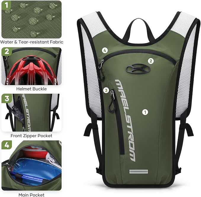 Maelstrom Hydration Backpack, Hiking Backpack with 2L Water Bladder, Running Hydration Vest for Cycling Hiking Rave for Men Women