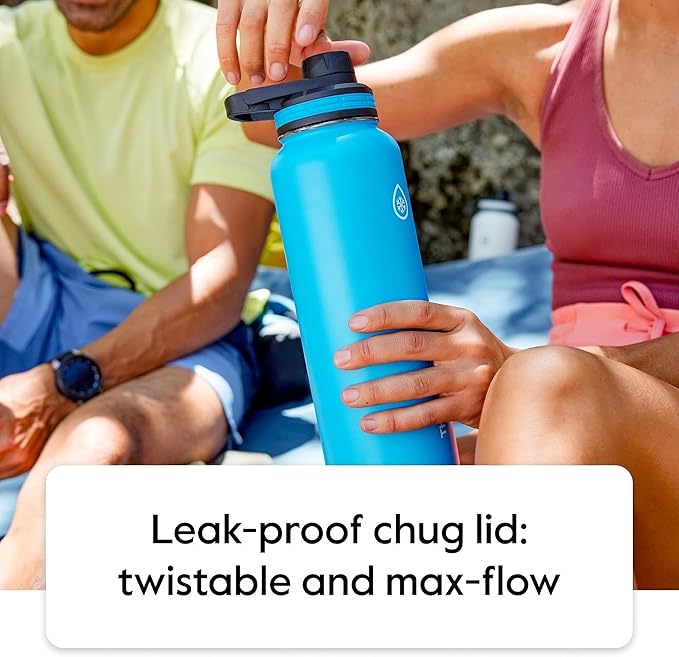 ThermoFlask 24 oz Double Wall Vacuum Insulated Stainless Steel Water Bottle - Reusable with Leakproof Chug & Straw Lids - Keeps Drinks Cold 24 hr/Hot 12 hr - Easy Maintenance - Gym/On-the-Go, Plum