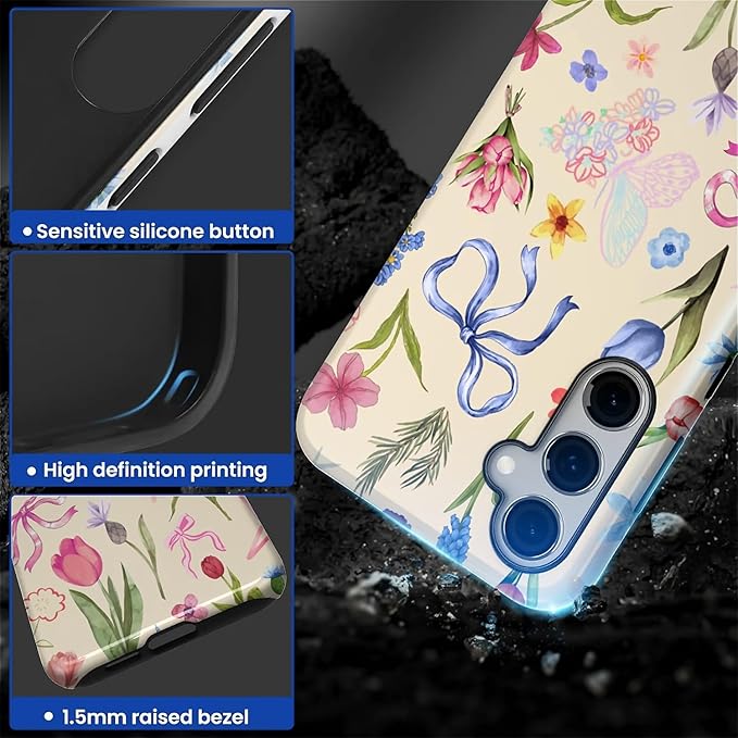 for Samsung Galaxy S25 Case,HL2 Aesthetic Flower Preppy Collage Hybrid 2 Layer Hard Shell Silicone Protective Pattern Design Case