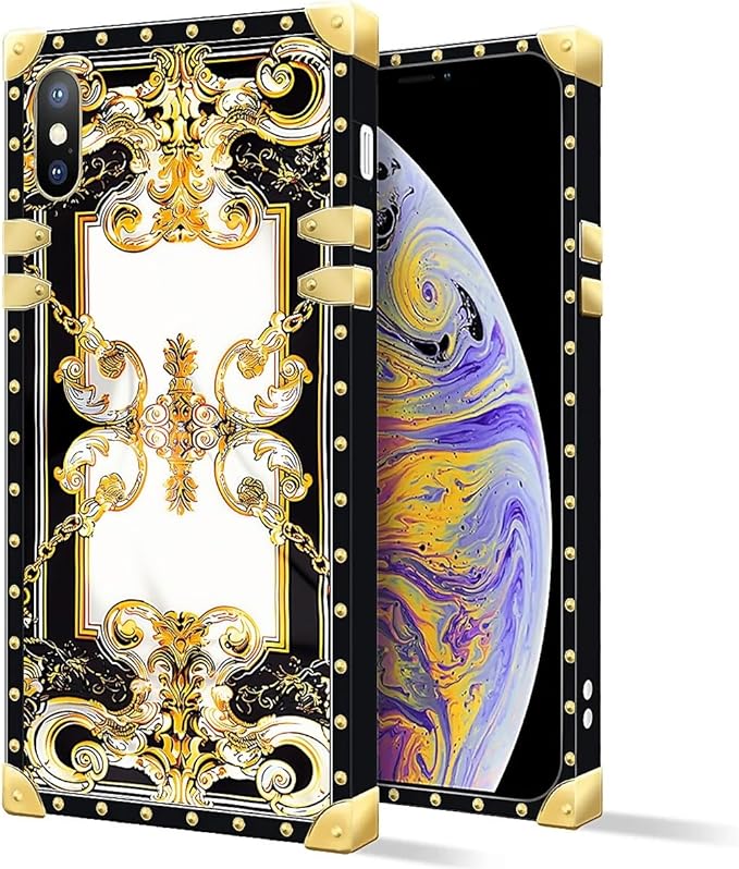 Compatible with iPhone Xs Max Case, Gold Grain Flowers Luxury Golden Decoration for Girl Women Soft TPU Shockproof Protective Hard PC Back for iPhone Xs Max