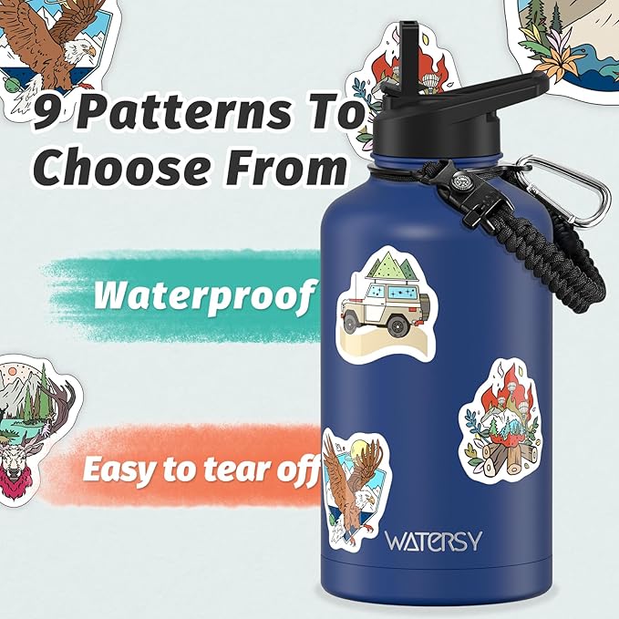 64oz Insulated Water Bottle (Cold for 48 Hrs),BPA Free&Leak Proof,Half Gallon Stainless Steel Water Flask,Water Jug with Straw Spout Lids for Gym,Hiking,Camping,Deep Blue