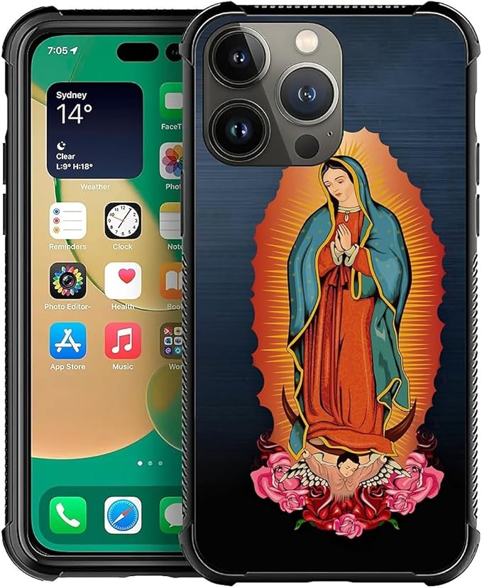 for iPhone 13 Pro Max Case, Red Virgen Guadalupe Pattern Graphic Design Girl Boy Soft Silicone Hard Acrylic Shock Protection for iPhone 13 Pro Max