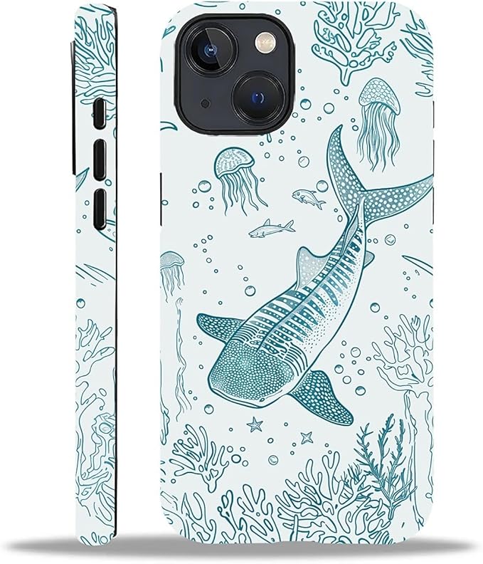 for iPhone 15 Case,HH2 Ocean Whale Shark Hybrid 2 Layer Hard Shell Silicone Protective Pattern Design Case