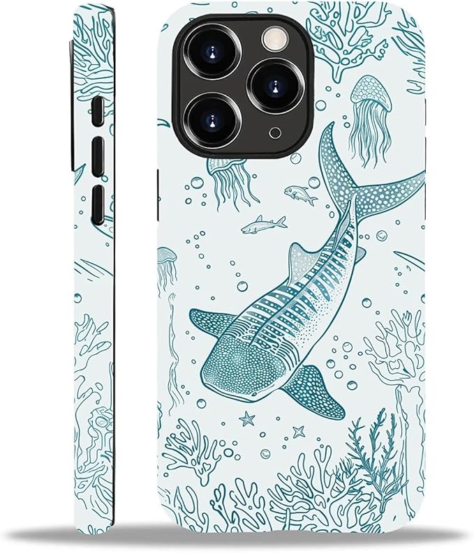 for iPhone 13 Pro Max Case,HH2 Ocean Whale Shark Hybrid 2 Layer Hard Shell Silicone Protective Pattern Design Case