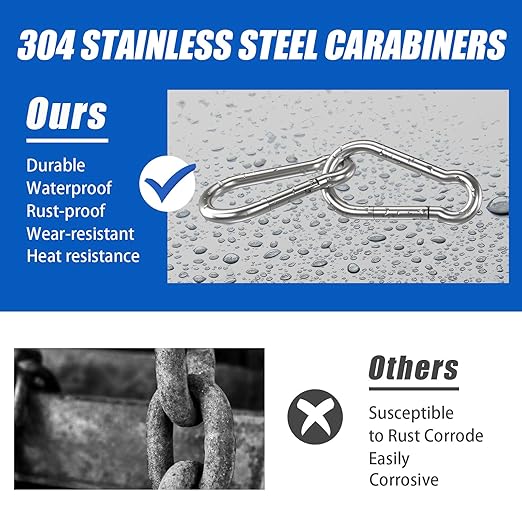 Carabiner Clip Hooks, 15pcs 3.54 inch Carabiners Heavy Duty, 304 Stainless Steel Spring Snap Hook Fits Camping Hiking, Metal Clips for Rope Chain Keys Rings